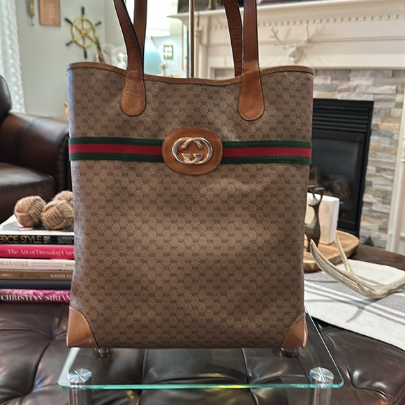 🔥🔥 Authentic Gucci Web Sherry Line Monogram Micro GG Large Leather Tote Bag 🔥🔥 - Picture 11 of 16